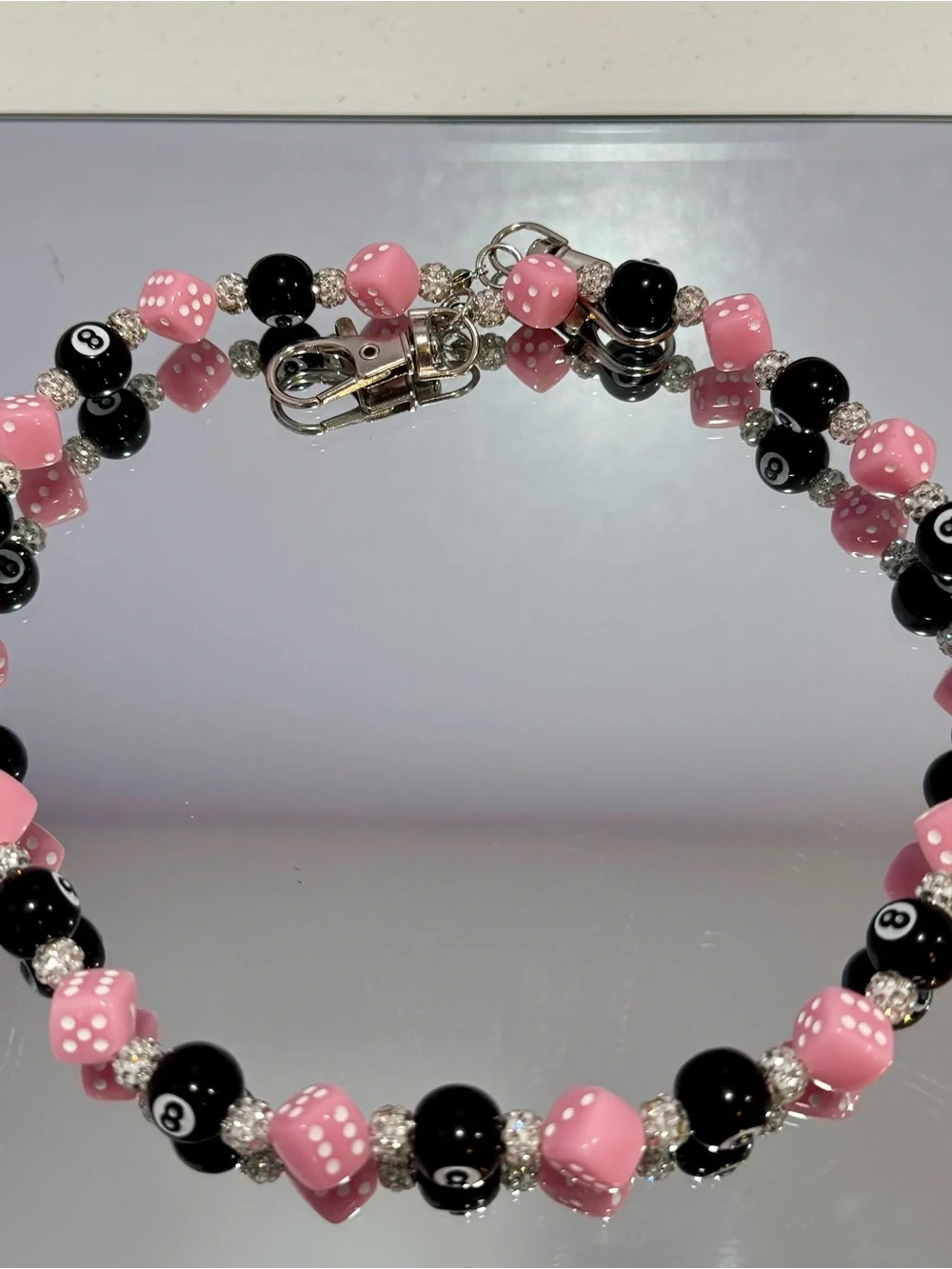 New Pink & Black Beaded Bag Chain 18 inches